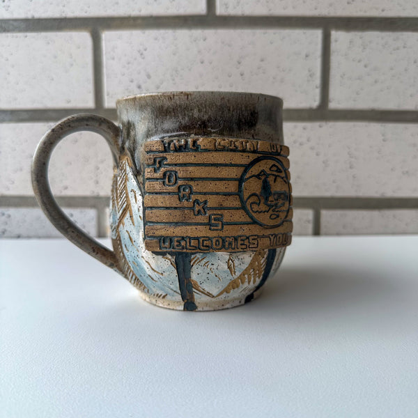 Forks Sign Mug - Snowy Mountains